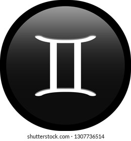 Simple isolated soft Black astrological zodiac Symbols sign Gemini Twins circle button with inner shadow illustration in vector