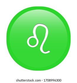 Simple isolated soft green astrological zodiac Symbols sign Leo lion circle button with inner shadow illustration in vector