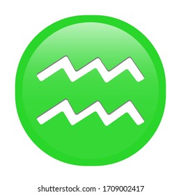 Simple isolated soft green astrological zodiac Symbols sign Aquarius water circle button with inner shadow illustration in vector