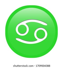 Simple isolated soft Green astrological zodiac Symbols sign Cancer Crab circle button with inner shadow illustration in vector