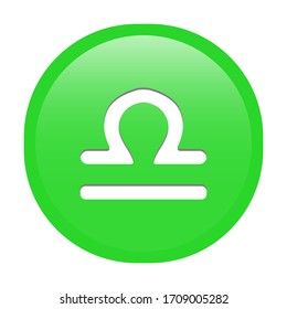 Simple isolated soft green astrological zodiac Symbols sign Libra Scales circle button with inner shadow illustration in vector