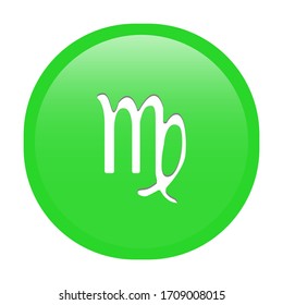 Simple isolated soft green astrological zodiac Symbols sign Virgo Virgin circle button with inner shadow illustration in vector