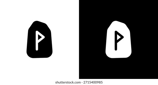 Icono de forma de símbolo de runa de piedra aislada simple en blanco y negro