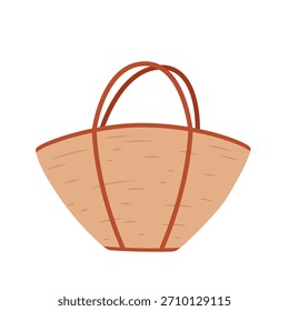 Saco de praia de palha isolado simples com alças em um vetor de fundo branco ilustração