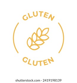 Simple Isolated Vector Logo Badge Ingredient Warning Label. Colorful Allergens icons. Food Intolerance Gluten. Written in Spanish and English