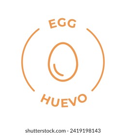 Simple Isolated Vector Logo Badge Ingredient Warning Label. Colorful Allergens icons. Food Intolerance Egg. Written in Spanish and English