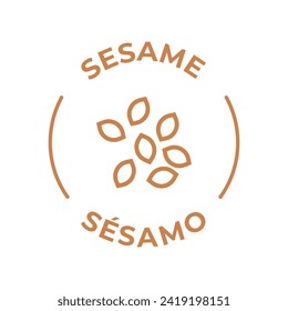 Simple Isolated Vector Logo Badge Ingredient Warning Label. Colorful Allergens icons. Food Intolerance Sesame. Written in Spanish and English