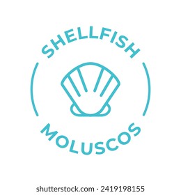 Simple Isolated Vector Logo Badge Ingredient Warning Label. Colorful Allergens icons. Food Intolerance Shellfish. Written in Spanish and English