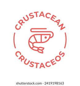 Simple Isolated Vector Logo Badge Ingredient Warning Label. Colorful Allergens icons. Food Intolerance Crustacean. Written in Spanish and English