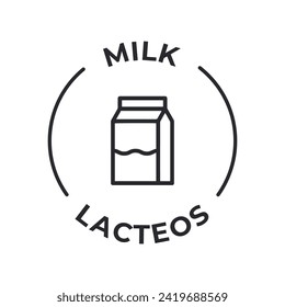 Simple Isolated Vector Logo Badge Ingredient Warning Label. Allergens icons. Food Intolerance Milk. Written in Spanish and English