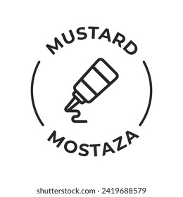 Simple Isolated Vector Logo Badge Ingredient Warning Label. Allergens icons. Food Intolerance Mustard. Written in Spanish and English