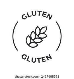 Simple Isolated Vector Logo Badge Ingredient Warning Label. Allergens icons. Food Intolerance Gluten. Written in Spanish and English