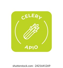 Simple Isolated Vector Logo Badge Ingredient Warning Label. Colorful Allergens icons. Food Intolerance Celery. Written in Spanish and English