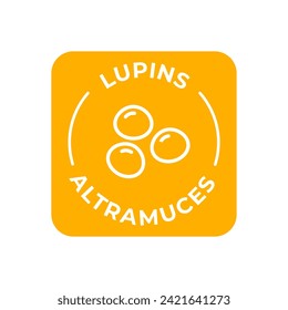Simple Isolated Vector Logo Badge Ingredient Warning Label. Colorful Allergens icons. Food Intolerance Lupins. Written in Spanish and English