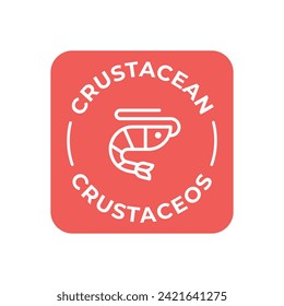 Simple Isolated Vector Logo Badge Ingredient Warning Label. Colorful Allergens icons. Food Intolerance Crustacean. Written in Spanish and English