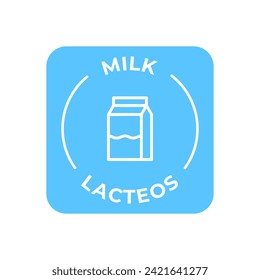 Simple Isolated Vector Logo Badge Ingredient Warning Label. Colorful Allergens icons. Food Intolerance Milk. Written in Spanish and English