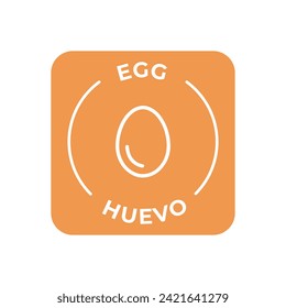 Simple Isolated Vector Logo Badge Ingredient Warning Label. Colorful Allergens icons. Food Intolerance Egg. Written in Spanish and English