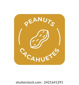 Simple Isolated Vector Logo Badge Ingredient Warning Label. Colorful Allergens icons. Food Intolerance Peanuts. Written in Spanish and English