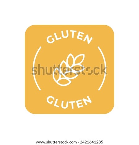 Simple Isolated Vector Logo Badge Ingredient Warning Label. Colorful Allergens icons. Food Intolerance Gluten. Written in Spanish and English