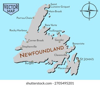 Mapa de vetor isolado simples da ilha canadense Newfoundland.