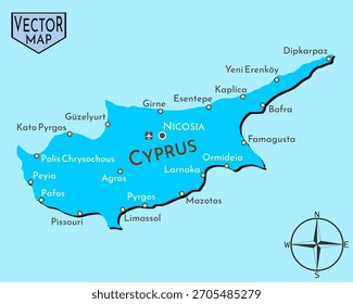 Mapa de Vector aislado simple del estado insular europeo de Chipre.