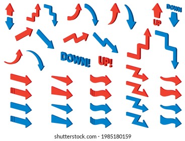 Simple and isometric arrow icons set