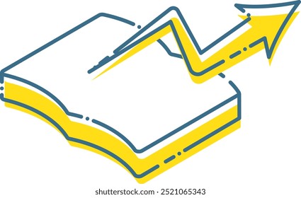 Simple isometric book, notes and arrow illustration