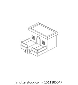 Simple Isometric building representing house, cafe, store, classic building isolated line art