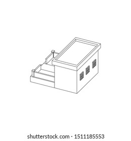 Simple Isometric building representing house, cafe, store, classic building isolated line art