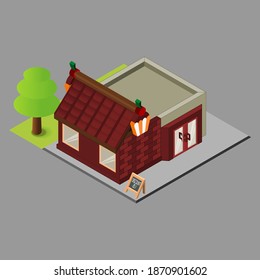 simple isometric design cake and bakery shop building variant 02