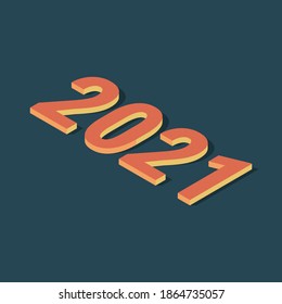Simple isometric happy new year 2021 with flat color. Blue background. Perfect for Winter holiday greeting card design template, Christmas and New Year posters.