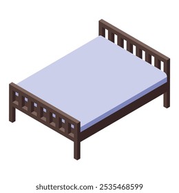 Icono isométrico simple de la cama de madera con el colchón