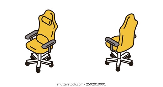 Simple isometric illustration of a gaming chair seen from the front and back
