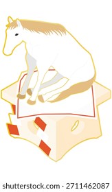 Simple isometric illustration of a horse styled like a kagami mochi, Vector Illustration