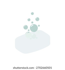 Una ilustración isométrica simple de una barra de jabón con burbujas sobre un fondo de gradiente suave. Perfecto para representar la higiene, la limpieza y el cuidado personal.	