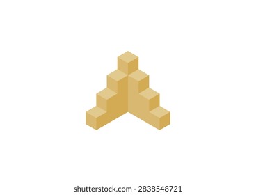 Simple isometric illustration of stairs going up and down (yellow)