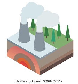 It is a simple isometric illustration that generates electricity with geothermal heat.