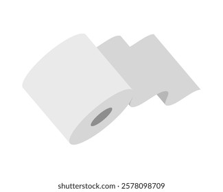 Simple isometric illustration of a toilet paper roll, featuring a clean, minimalist design.