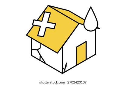 Simple isometric line art illustration of an older single-family home requiring renovation for real estate purchase, Vector Illustration