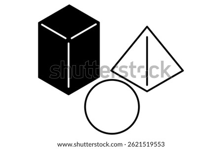 Simple Isometric Line Icons of Cube, Sphere, and Pyramid, Vector Illustration