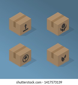 Simple Isometric Postage Boxes with Various Sybols