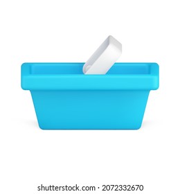Camión de compra isométrico simple con mango de plástico para llevar cómodamente la ilustración del vector de icono 3d. Cesta de supermercados para la compra de bienes o para el pedido de entrega en línea aislada. Empresas y minoristas