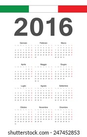 Simple Italian 2016 year vector calendar. Week starts from Monday.