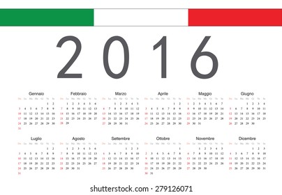 Simple Italian 2016 year vector calendar. Week starts from Sunday.