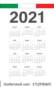 Simple Italian 2021 year vector calendar. Week starts from Sunday.