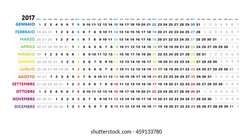 Simple italian calendar 2017 - day schedule, vector editable template