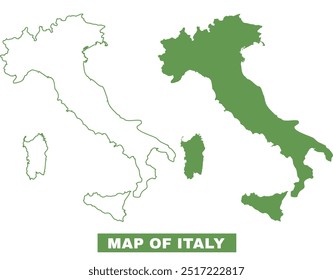 Conjunto de Ilustración vectorial de mapa plano Simple Italy Outline