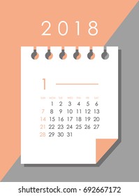Simple January 2018 calendar. Week starts from Sunday.