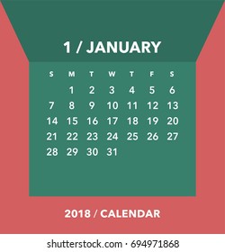 Simple January 2018 calendar. Week starts from Sunday.