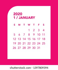 Simple January 2020 calendar. Week starts from Sunday.